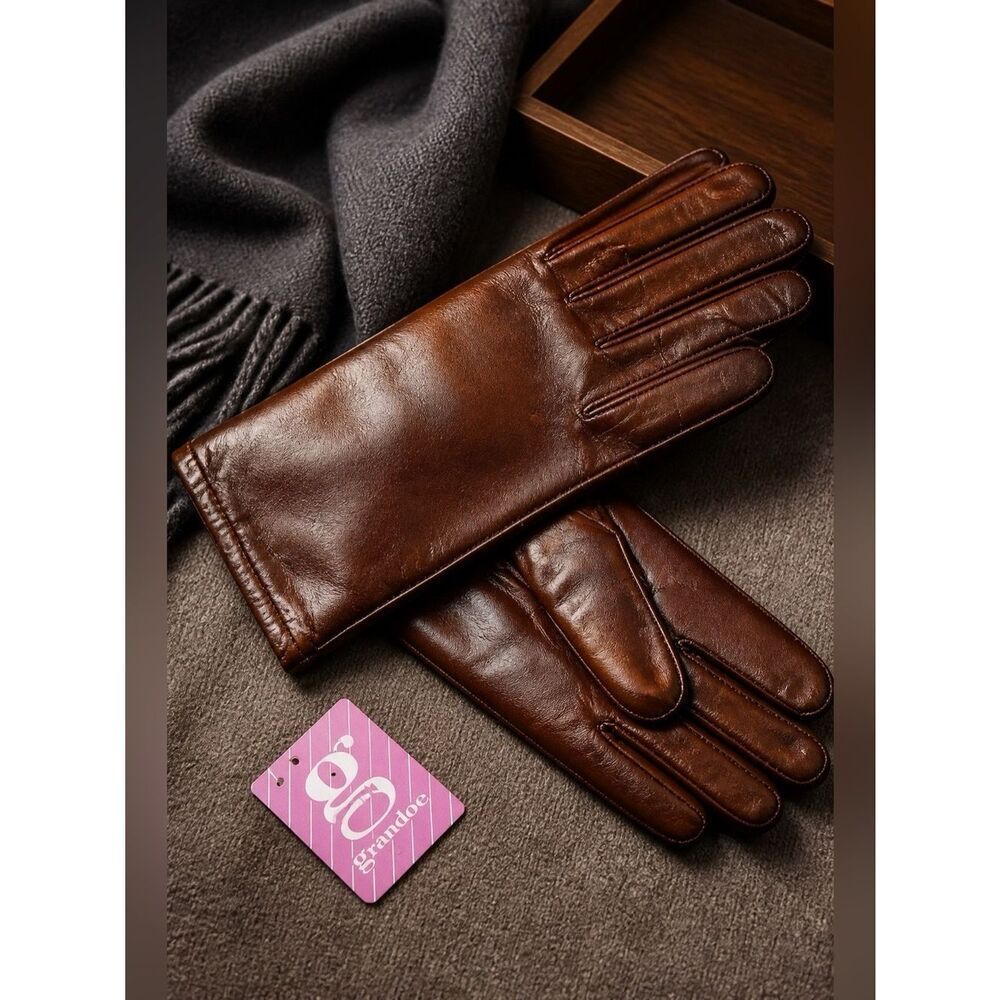 BROWN LEATHER GLOVES by GRANDOE SIZE-6.5